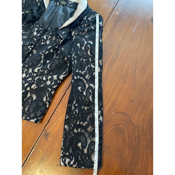 Vtg Tahari Arthur S Levine Luxe Size 10 Womens Jacket Snap Button Lace Black Tan - Picture 7 of 10